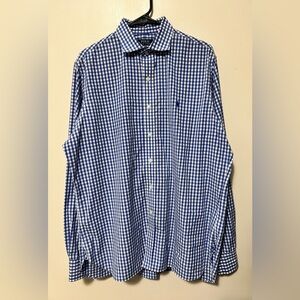 Ralph Lauren Gingham Long Sleeve Button Down Shirt Blue Mens 16 1/2 | 36/37